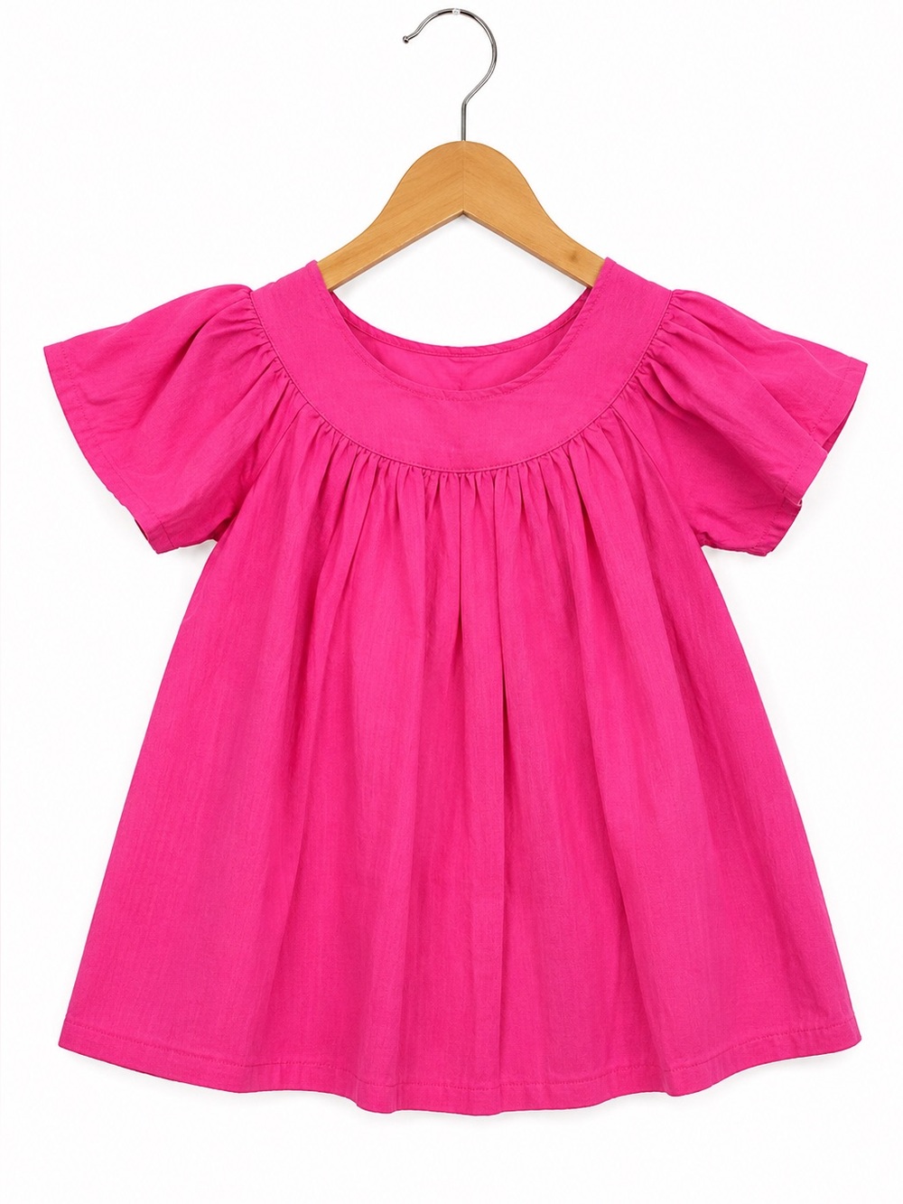 Smockadot Girls Top Size 3 Solid Hot Pink Swing Puffy Sleeves Blouse Shirt